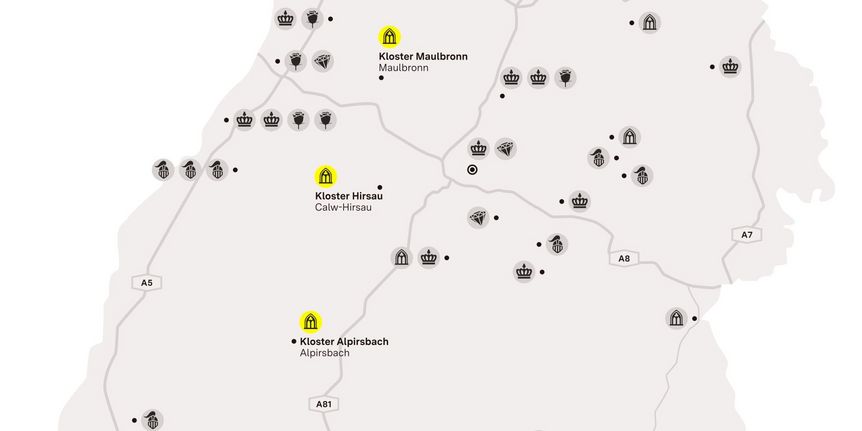 Karte der Region "Mittelalterliches Klosterleben im Schwarzwald"